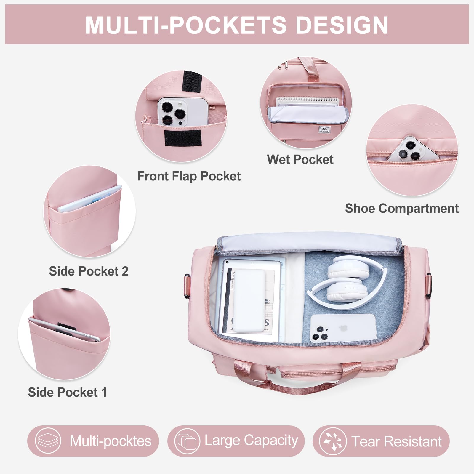Large Travel Duffle Bag, Carry On Weekender Bag with Shoe Compartment, Gym Tote Overnight Bags for Women for Travel with Toiletry Bag