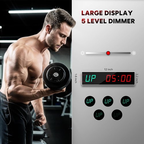 Dienmern Large Digital Gym Timer - Remote Control Workout Clock with 9 Custom Modes | Ideal for Home Gym & Outdoor Sports