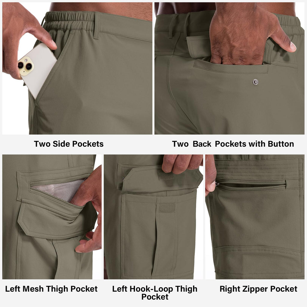 Jessie Kidden Mens Outdoor Casual Expandable Waist Lightweight Water Resistant Quick Dry Fishing Hiking Shorts (Light Green, 42)
