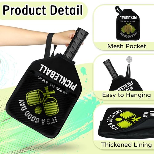Funky Qiu 2PCS Pickleball Paddle Covers Case - Elongated Protective Paddle Case for Rackets Zipper Racket Sleeve with Mesh Pocket Protective Bag,Pickleball Accessories(Love Pickleball)