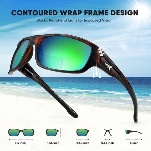 KastKing Ellijay Bifocal Polarized Sunglasses - Sport Wrap Readers with Magnifications x1.5, x2.0, x2.5
