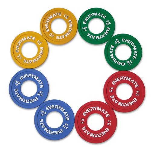 EVERYMATE Rubber Fractional Weight Plates Set Micro Weight Plate Pair of 0.25LB 0.5LB 0.75LB 1 LB for Olympic Barbells for Strength Training Micro Plates