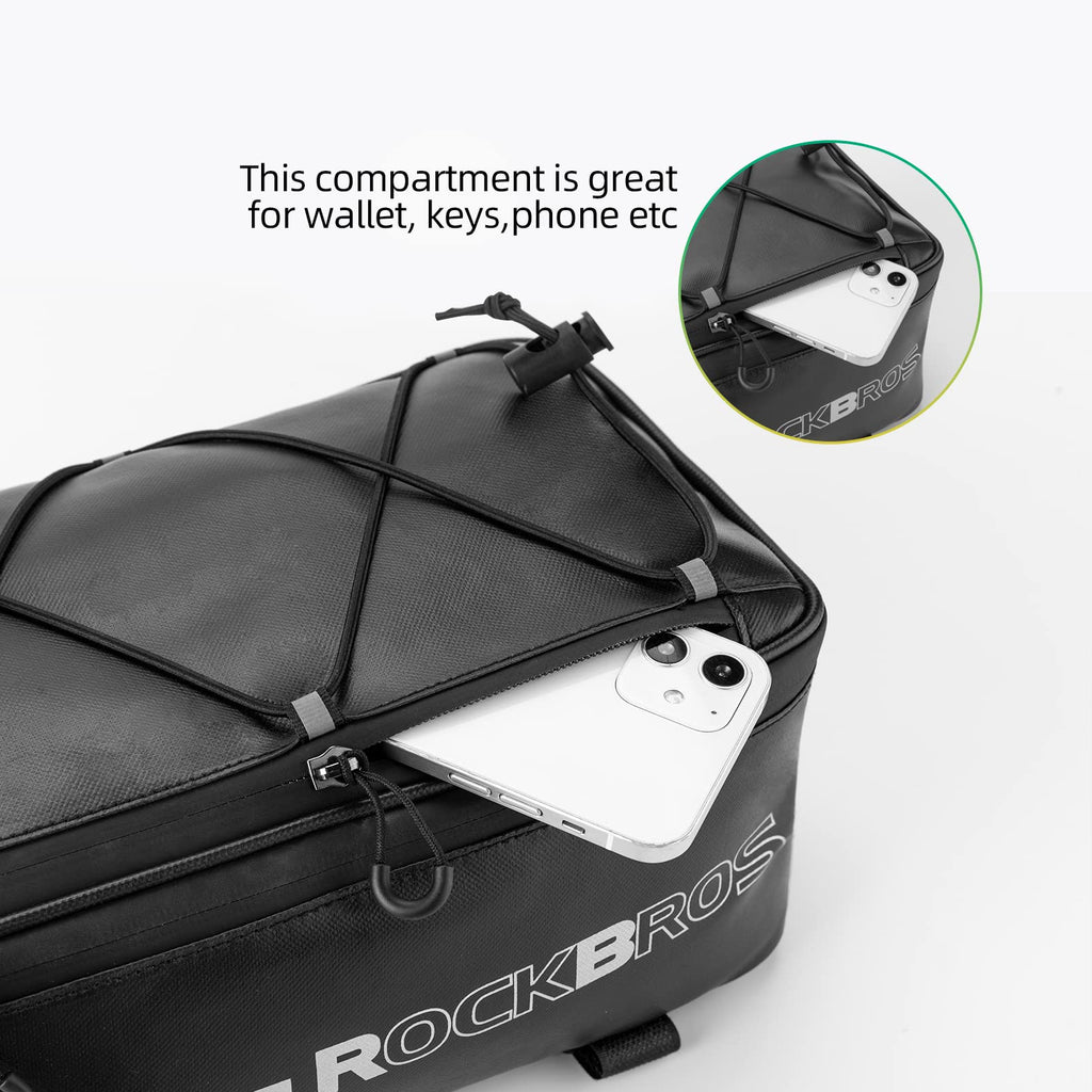 ROCKBROS Bike Rack Bag Bike Trunk Bag Rear Bike Rack Bag for Travel with Rain Cover & Reflective Stripes, 6L(Black)
