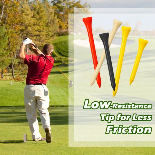 THIODOON Golf Tees 250 pcs Professional Natural Wood Golf Tees, 8 Bright Colors Mixed Size 3-1/4 inch, 2-3/4 inch and 2-1/8 inch, Tall Golfing Tees Reduce Friction