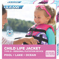 Oceans7 Kids Life Jacket - US Coast Guard-Approved Type III PFD | Flexible-Fit Open-Sided Design - Pink/Berry 30-50 lbs