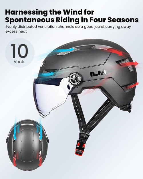ILM Adult Bike Helmet - USB Rechargeable LED Lights | Removable Goggles for Men & Women