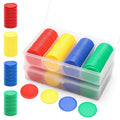 1.5" Plastic Learning Counters with Storage Box, 200 PCs 4 Colors (Green Red Blue Yellow) Educational Counting Chips