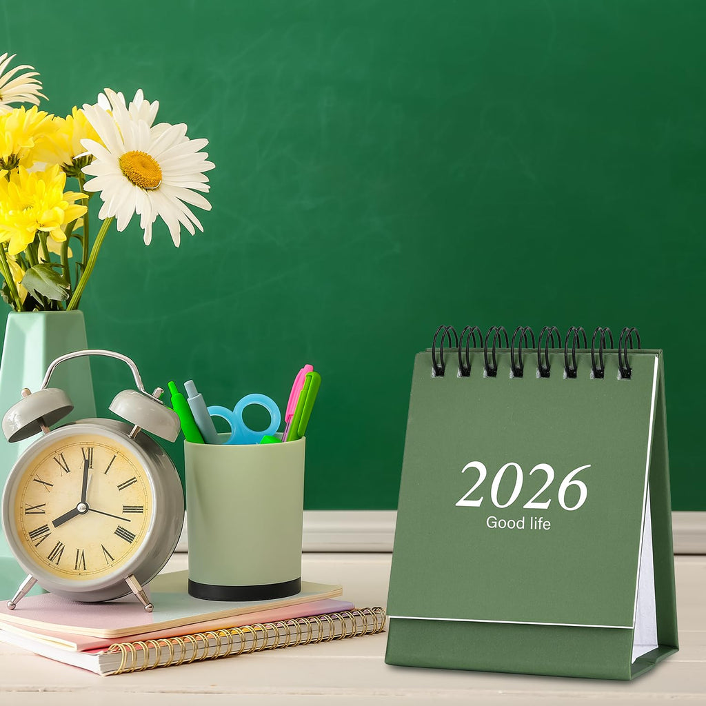 Mini Desk Calendar 2026-2027, January 2026 until July 2027, Small Desk Calendar Standing Flip Monthly Calendar Twin-Wire Binding with Stickers for Home Office School (Green)