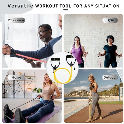 Resistance Bands with Handles, Exercise Resistance Bands, Workout Bands with Door Anchors, Adjustable Length, for Resistance Training, Physical Therapy, Home Workouts (Yellow (E-Light))