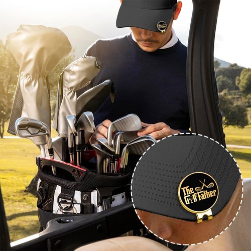Hafhue The Golf Father Black Gold Golf Ball Marker with Magnetic Hat Clip, Funny Golf Accessories and Golf Gifts for Men Dad Grandpa, Birthday for Golf Fan Golfer Golf Lover (Pack of 2)