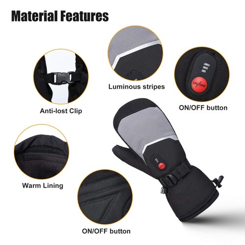 Heated Mittens Gloves for Men Women Kids, Electric Heating Ski Mitts, 7.4V 2200mAh Rechargeable Batteries, Touchscreen Compatible for Skiing Snowboarding Hiking Camping Arthritis Relief (XS)