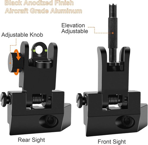 Fiber Optics Iron Sights - Low Profile 45 Degree Backup AR Sights with Red & Green Dots for Picatinny/Weaver Rail