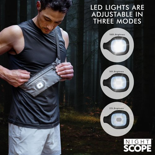 Night Scope Reflective Sling/Fanny Pack with Removable Rechargable LED Light - Charcoal