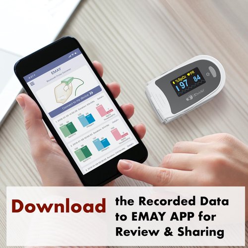 EMAY Sleep Oxygen Monitor - Track Blood Oxygen Levels & Pulse Rate Overnight | Built-In Recording & Sleep Report