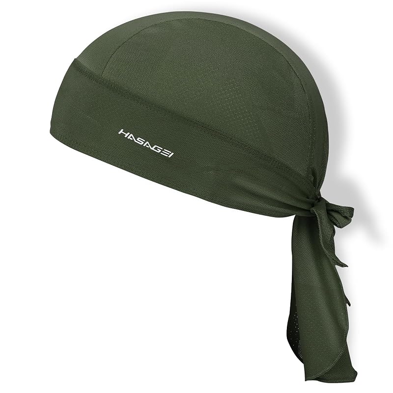HASAGEI Army Green Cooling Do Rag Skull Cap Bandana for Men - Breathable Sweat-Wicking UV Shield