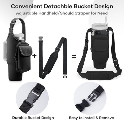 Bufilea Carrier Bag with Phone Holder Pockets for Stanley 40/30oz Tumbler with Handle, Insulated Neoprene Crossbody Bag Cup Holder w/Shoulder & Handheld Straps Fits Stanley Cup Accessories