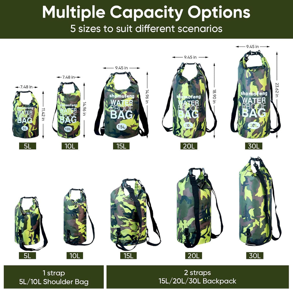 Skiennix Waterproof Dry Bag - Roll Top Dry Storage Backpack with Phone Case & Collapsible Bottle | Green 5L
