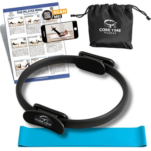 Pilates Ring and Exercise Guide- 25 Magic Circle Exercises Included- Photos and Videos by Pilates Instructor- Full Website Access Included - with Resistance Band and Bag.