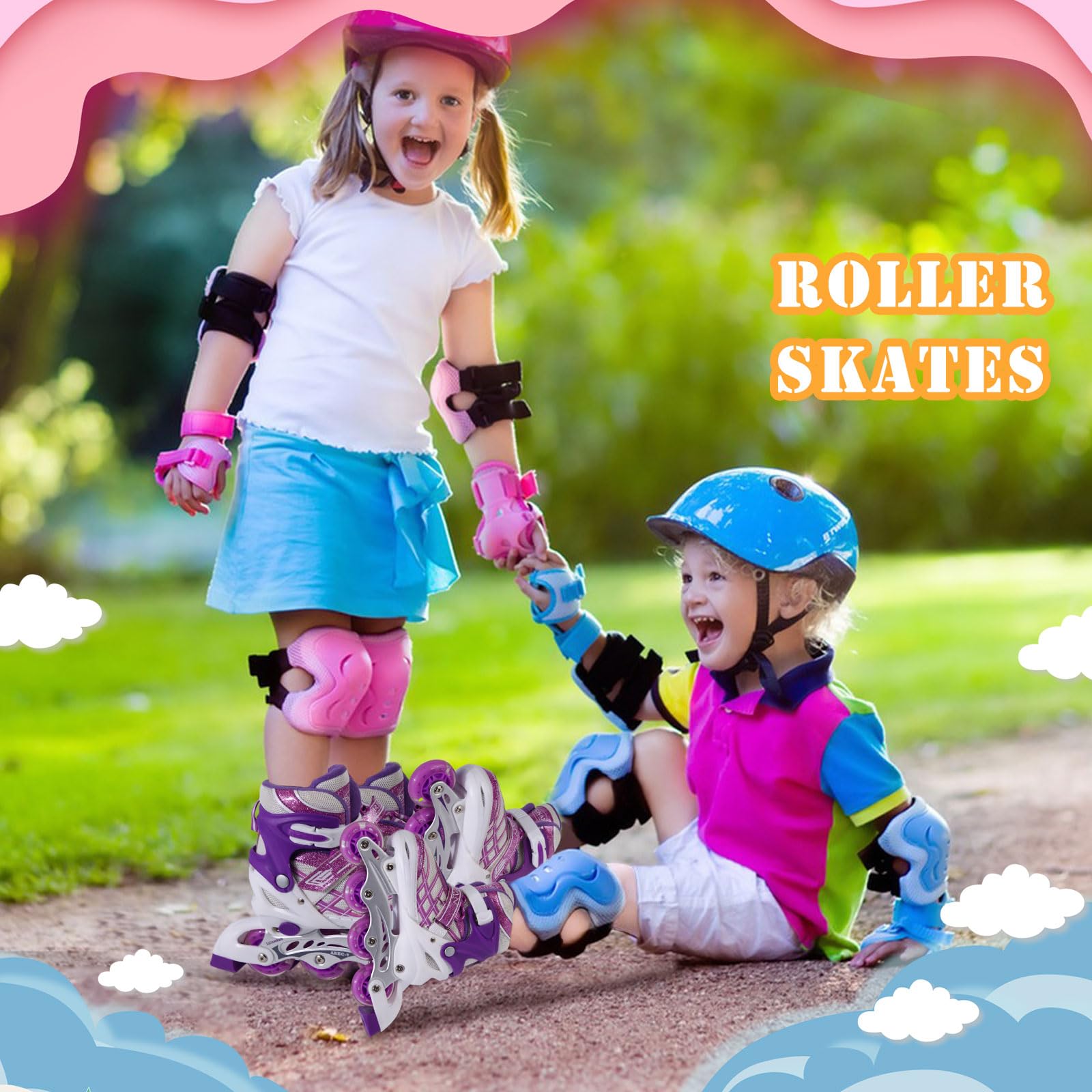 Uleetot Inline Skates for Boys, Girls,.Adjustable Light up Roller Skates Purple Holographic High Top Faux Leather Rollerskates for Beginner Indoor Outdoor (Medium-Big Kids(2-5 US))
