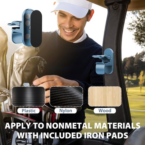 Magnetic Holder One-Handed for Golf Cart, Universal Clip Mount with Stick-On Metal Pads Fit 70 Rings, Glossy Zinc Alloy Accessory or Golf Carts, Boat & Golf Clubs, Father's Day Gift, Blue