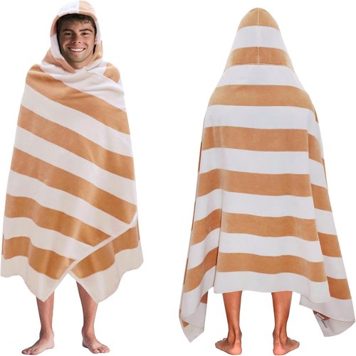 COTTON CRAFT Hooded Beach Towel - Oversized XXL 35x84 Soft Cotton Velour Towel for Adults | Big Kahuna Design