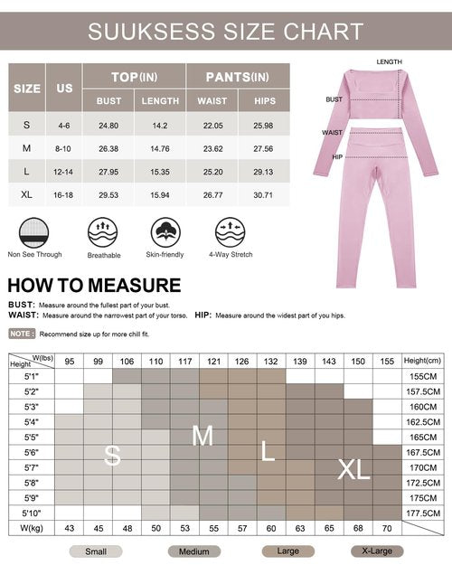 SUUKSESS Women 2 Piece Workout Sets Compression Yoga Pants with Pockets Long Sleeve Square Neck Padded Sports Bra Tummy Control Leggings (Black, M)