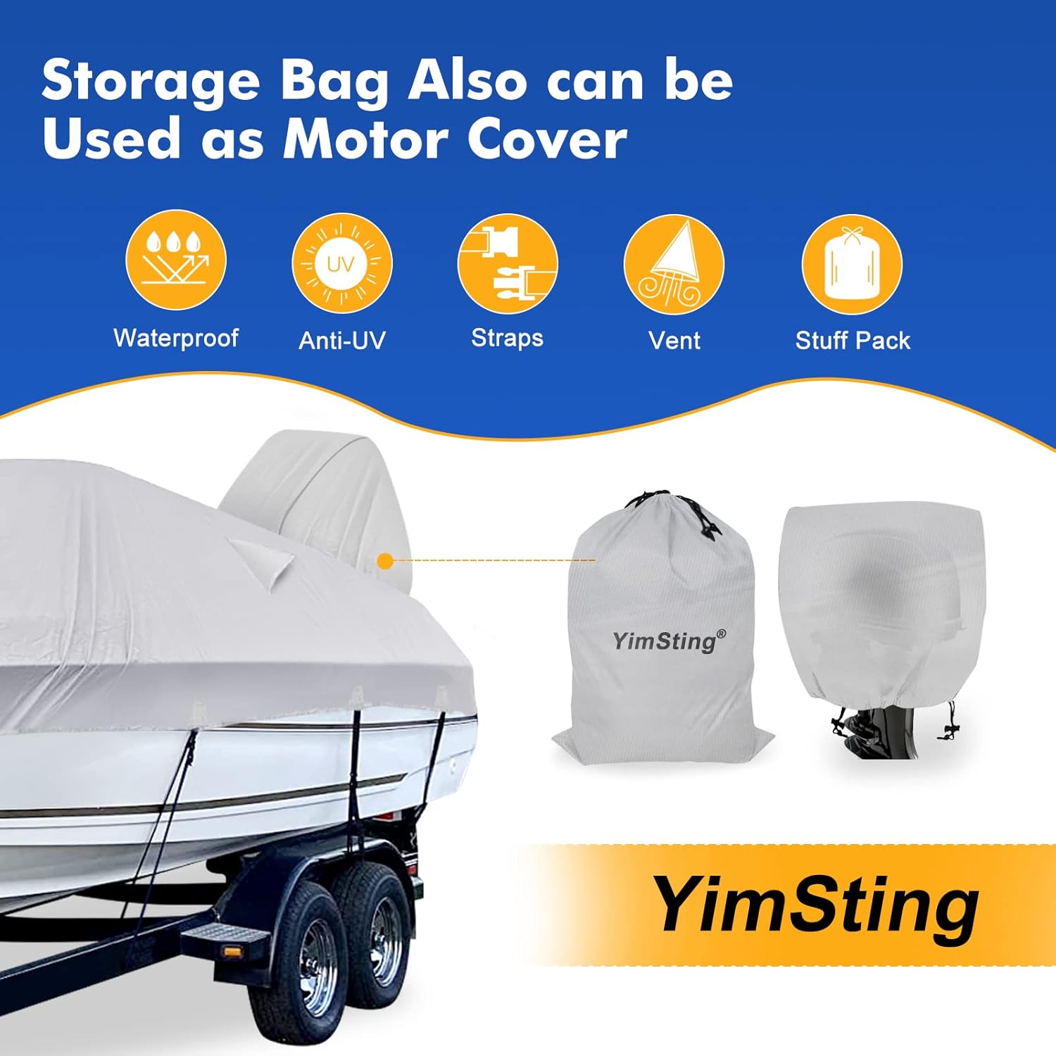 1200D Waterproof Boat Cover - Heavy Duty Protection for 16' to 18.5' Bass & V-Hull Boats - Gray