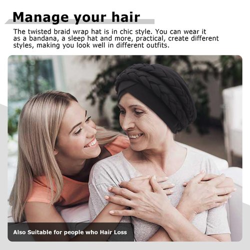 DRESHOW African Women Turban Caps Cotton Beanie Twist Headscarf Pre-Tied Double Twisted Braids Wrap Hat Headwraps for Black Women Chemo Cancer Cap