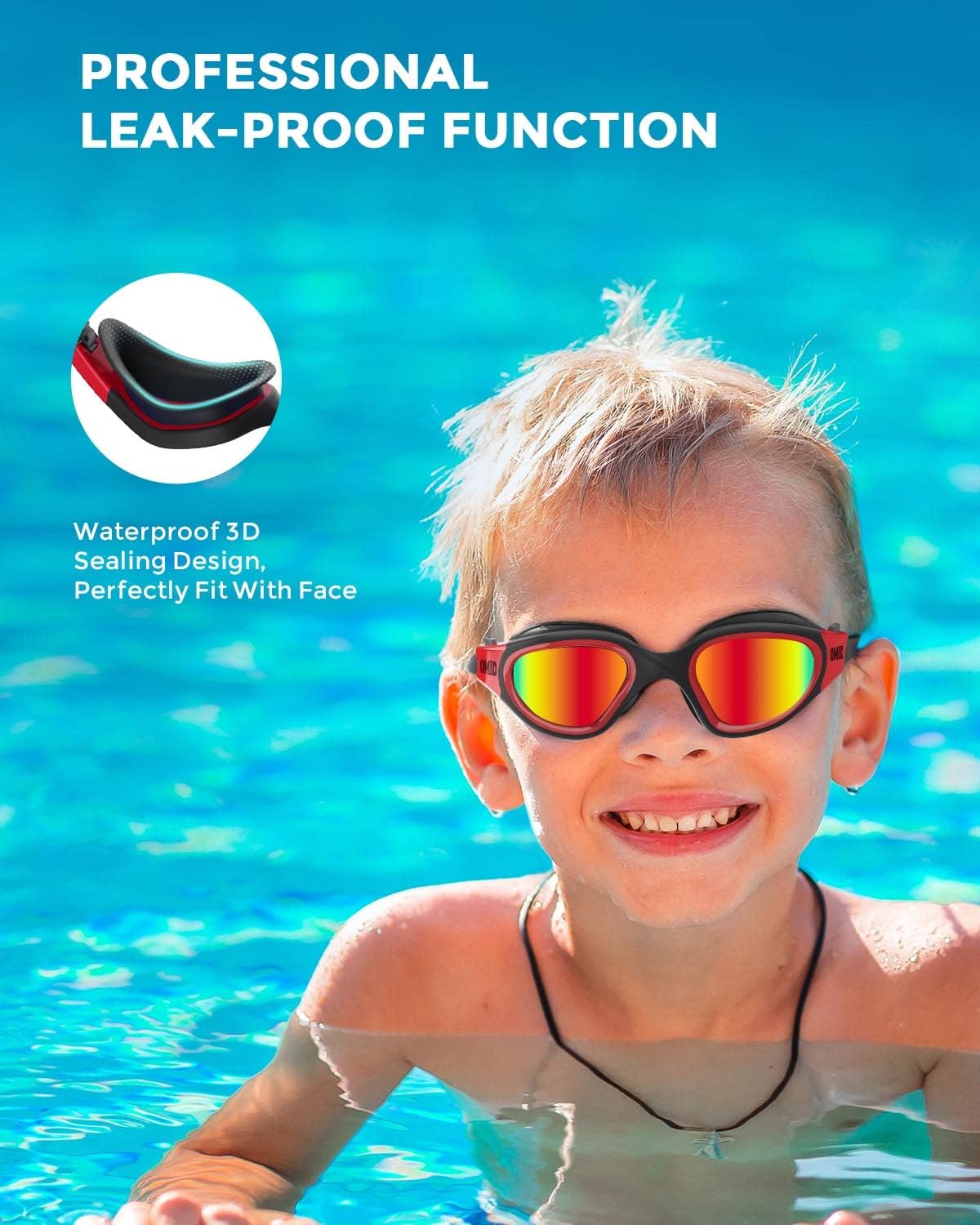 OMID Kids Swim Goggles - Comfortable Polarized Design for Ages 6-14 | 2 Pack Set