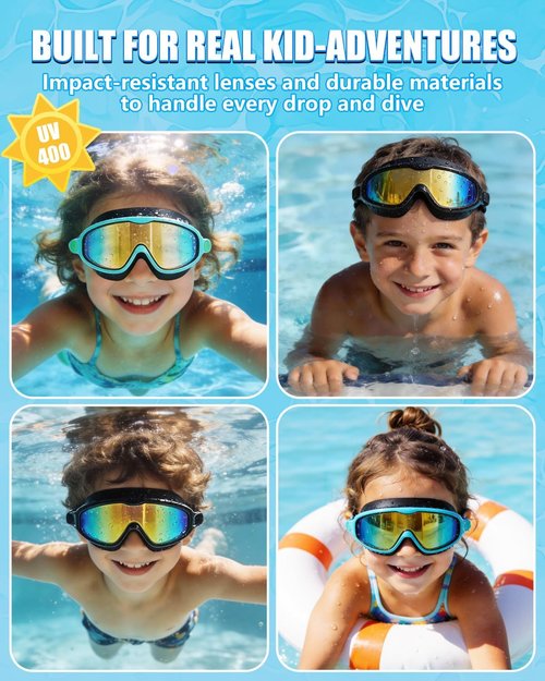 Aegend Swim Goggles for Kids 3-14 - 2 Pack Wide Frame, Anti-Fog & UV Protection for Clear Vision