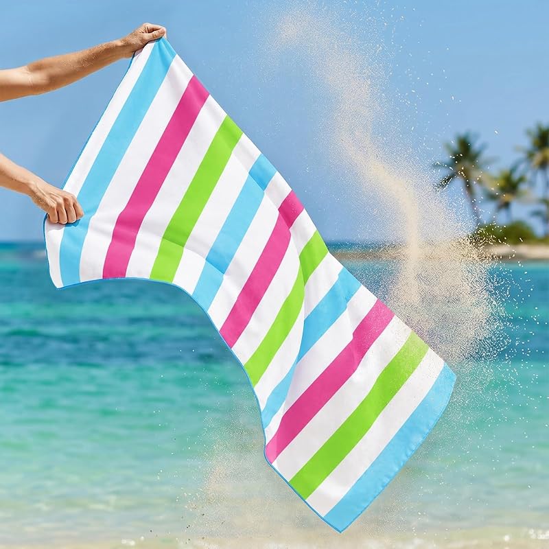 Exclusivo Mezcla 4 Pack Microfiber Quick Dry Beach Towels 35x70 in - Multi-Color Striped