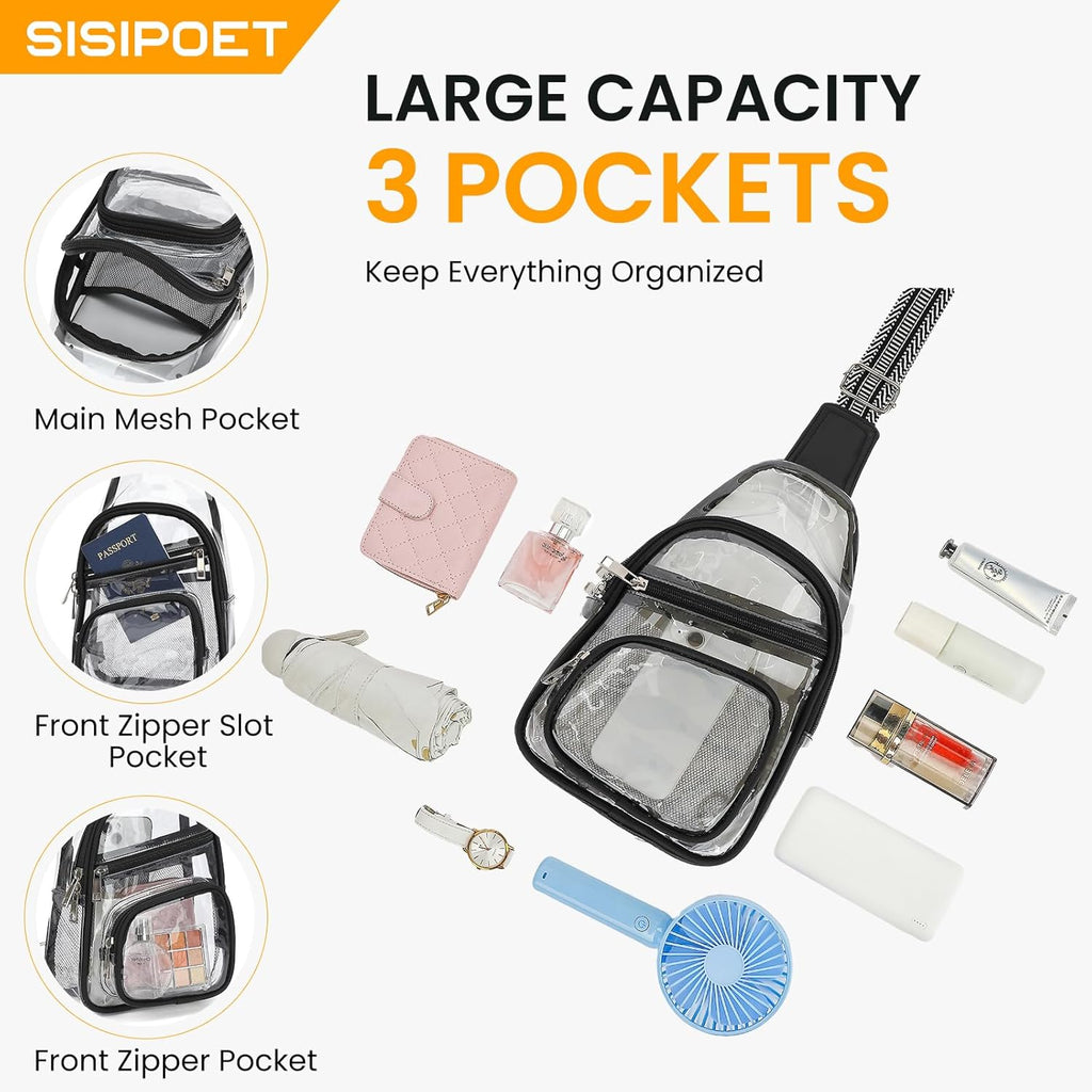 Sisipoet Clear Stadium Bag - Versatile Crossbody Concert Fanny Pack for Men & Women | Transparent Design