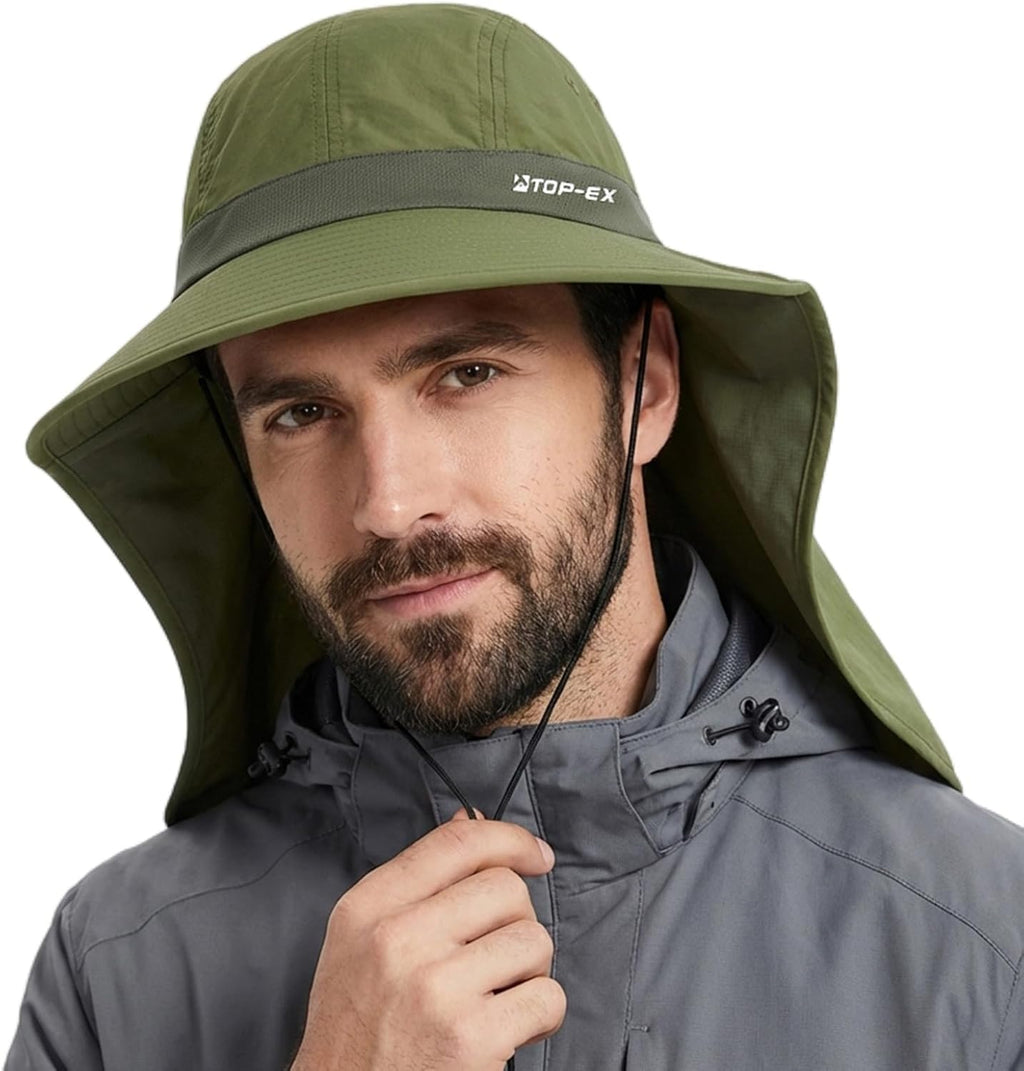 TOP-EX Cooling Sun Hat - UPF 50+ Wide Brim with Neck Flap for Hiking, Fishing & Large Sizes