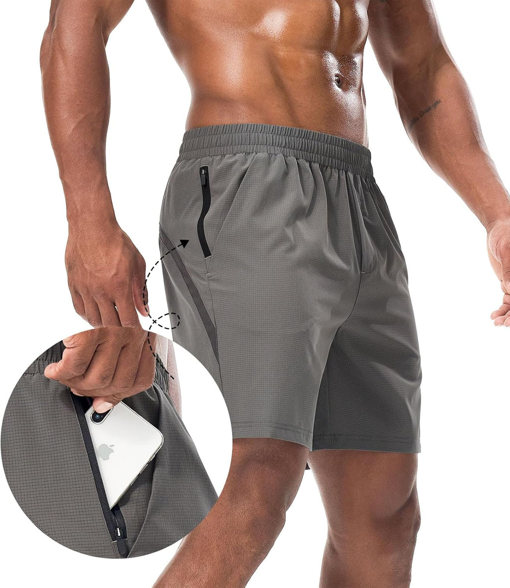 Surenow Men's Athletic Shorts - Quick Dry Lightweight Breathable Mesh with Zip Pocket | Ideal for Gym & Running