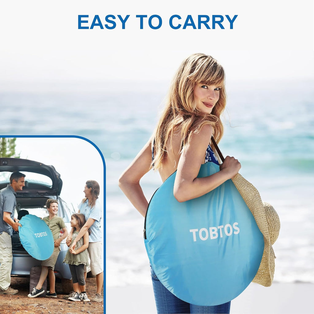 TOBTOS UPF 50+ Beach Tent - Easy Setup Sun Shelter for 2-3 People | Portable UV Protection Canopy with Carry Bag