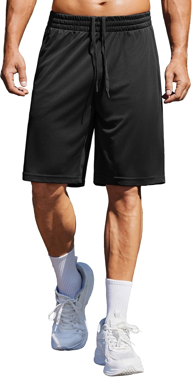 PINSPARK Mens Gym Basketball Shorts with Pockets - 10" Quick Dry Lightweight Mesh Athletic Shorts