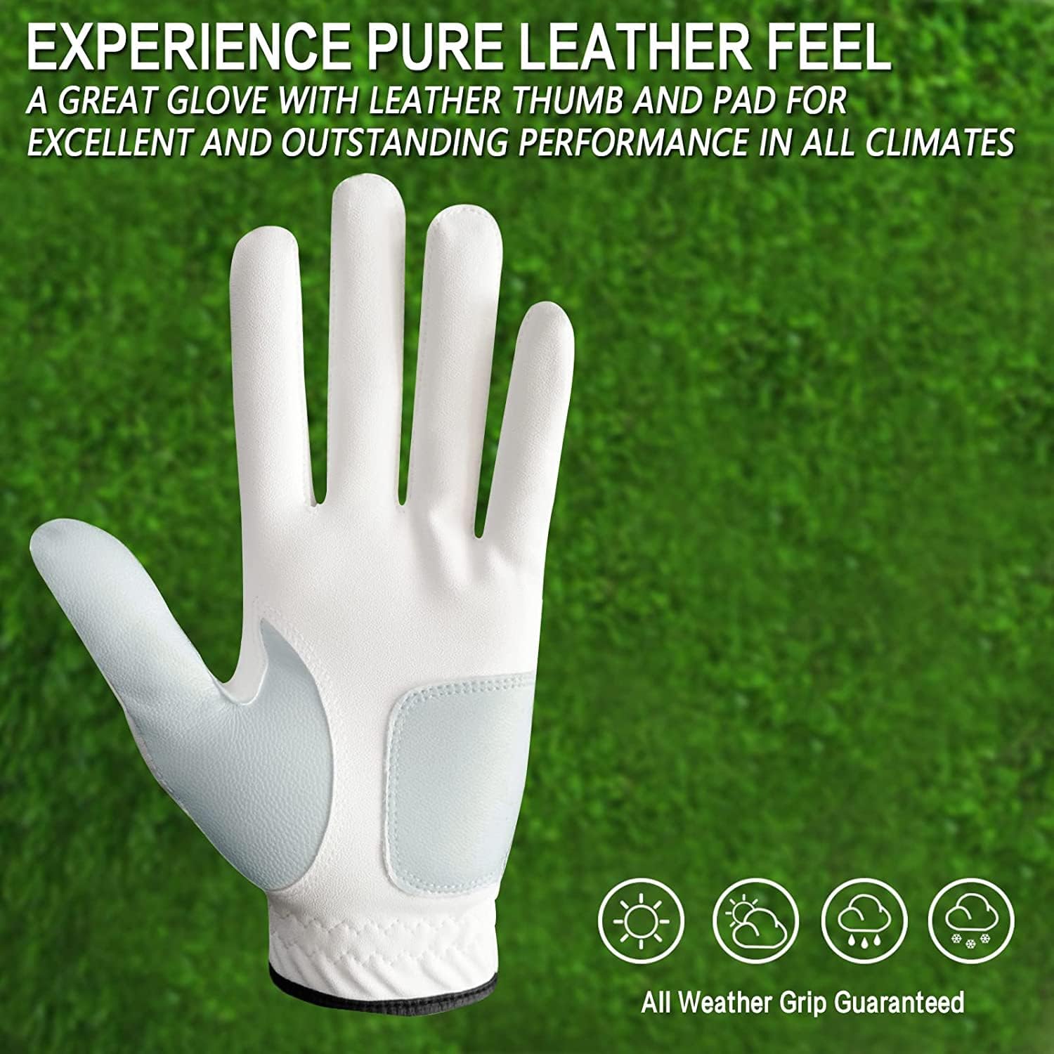 Amy Sport Golf Gloves - Soft Leather Grip for Left & Right-Handed Golfers | 3 Pack, Sizes S-3XL