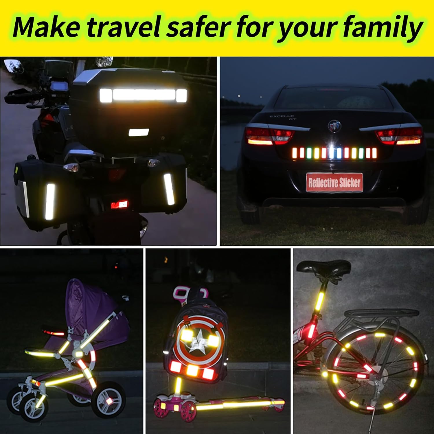 Super Reflection Reflective Stickers by 20 Pcs | Waterproof Safety Tape for Cars, Bikes & Helmets - 3.15" X 1.18"