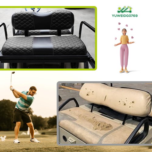 YUWEIDG0769 Golf Cart Seat Cover for Club Car DS, Club Car DS Seat Covers, Universal Replace Front and Rear Seat Cushions DS,Multiple Colors,Durable Vinyl,Easy to Install - No Need Nail