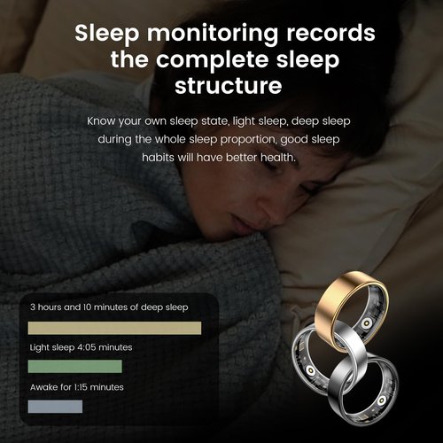 Smart Health Rings for Women Men, Fitness Tracker with Heart Rate, Blood Oxygen, HRV, Sleep Tracker, Step Tracker, No Subscription Fee, IP68 Waterproof Smart Ring for iphone & Android(Black#6)