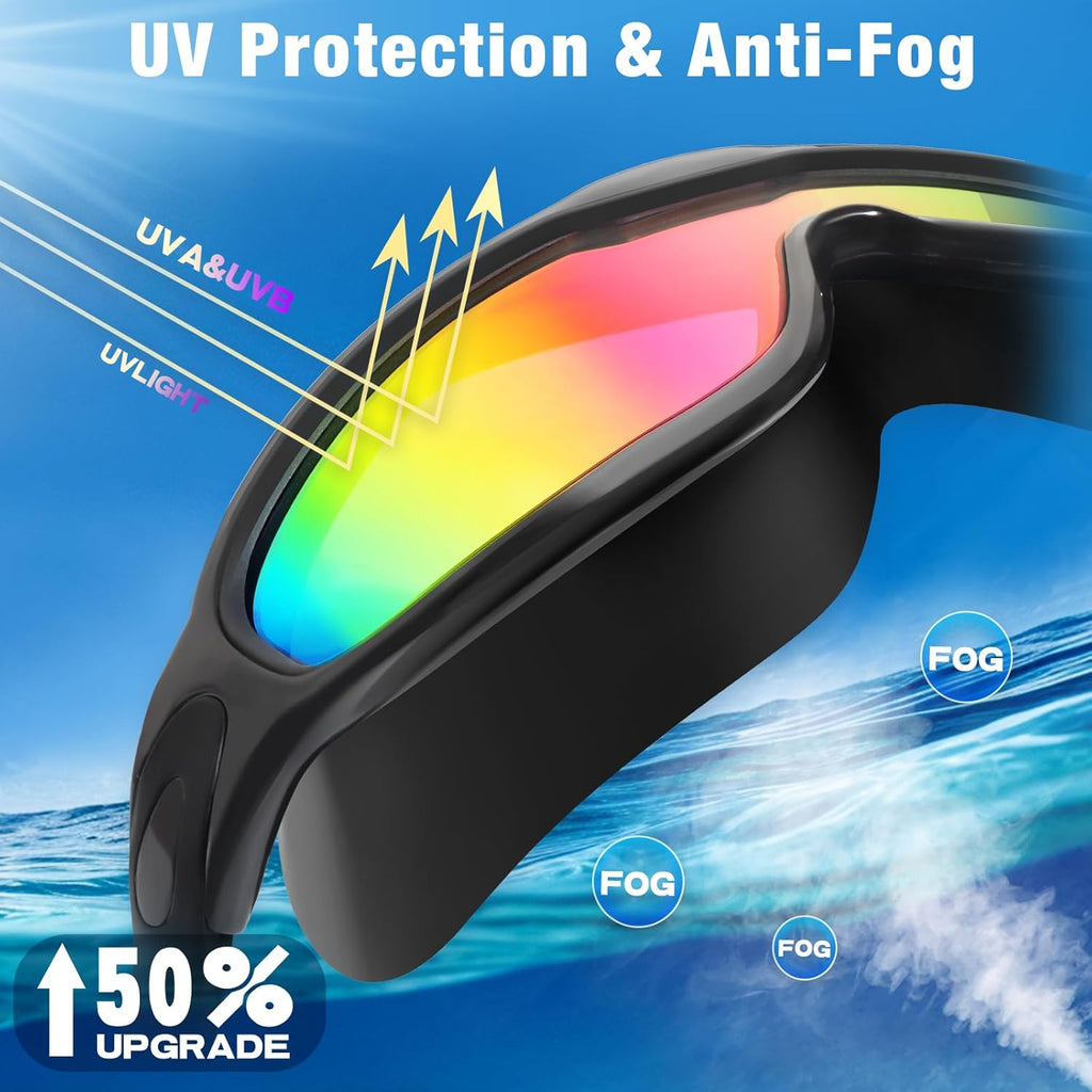 Water Space Swim Goggles 2 Pack for Adult Men Women, Anti-fog UV Protection No Leak 180° Wide View Clear Vision Pool Goggles