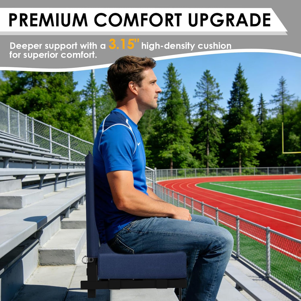 Skiennix Portable Stadium Seat - Extra Thick Cushion with Back Support | Folding Chair with Shoulder Strap and Storage Pocket