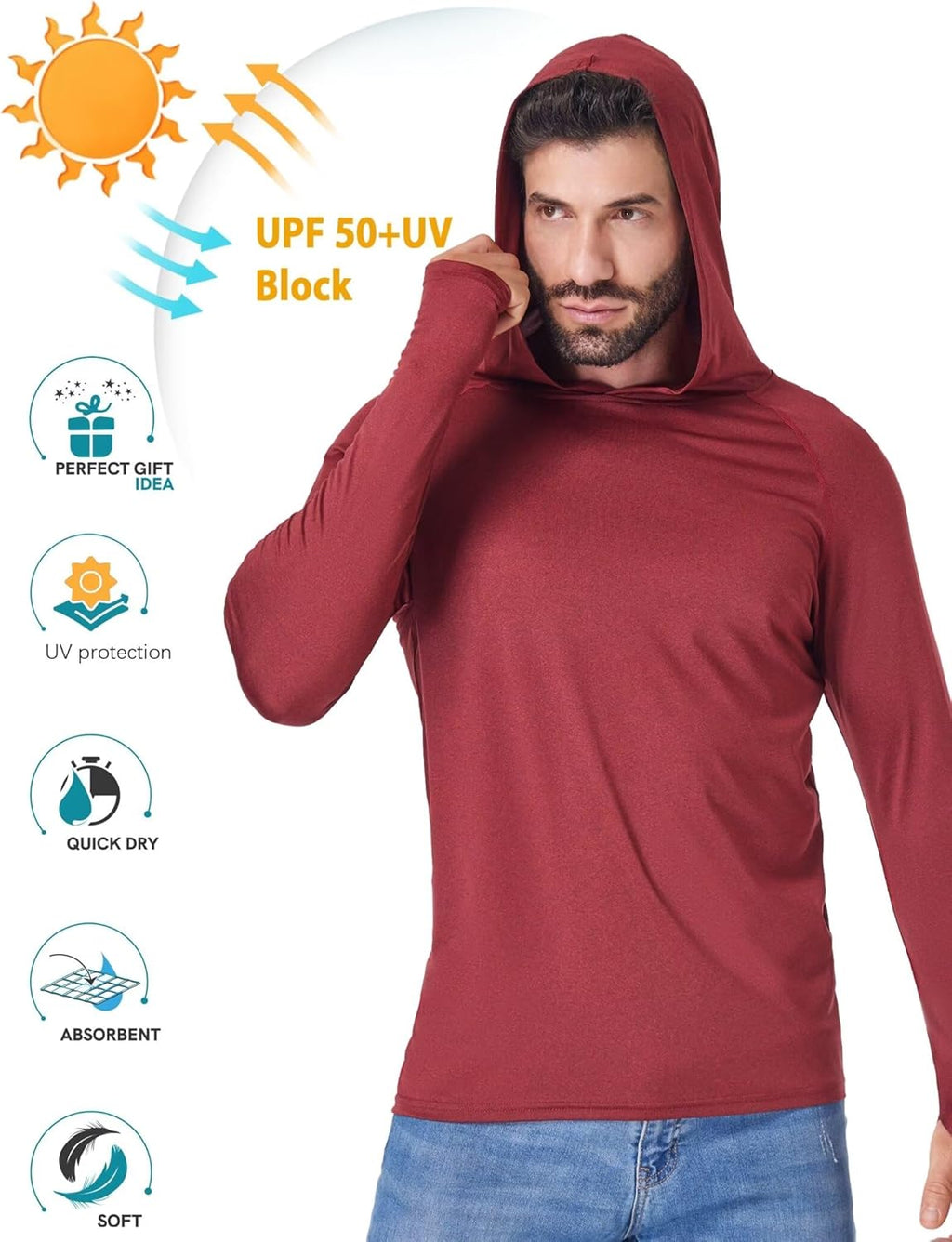 OYGSieg Men's Athletic Hoodies - Long Sleeve Fishing Shirt with UPF 50+ Sun Protection | Lightweight & Comfortable