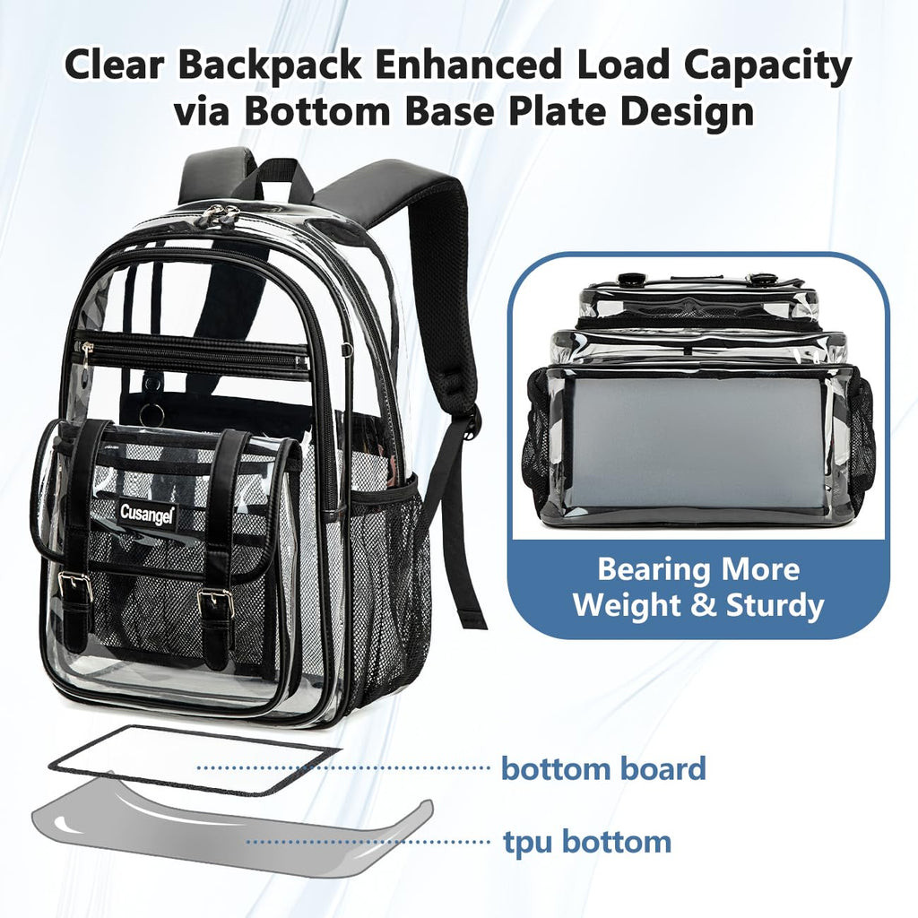 Cusangel TPU Clear backpack for Girls women,18" See Through Heavy Duty Bookbag,warehouses, school and other security check locations (Black)