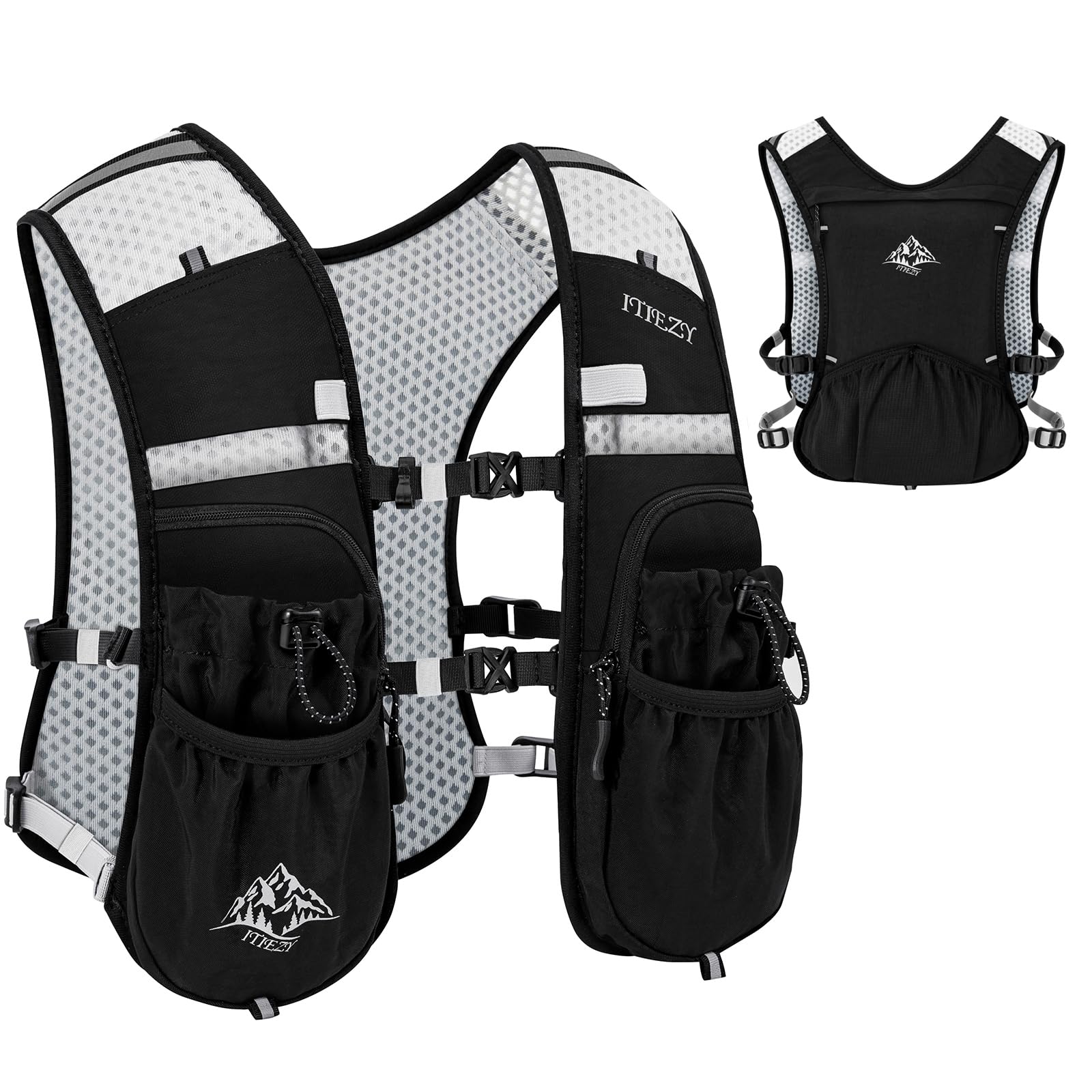 Running Hydration Vest for Women Men - Waterproof Running Water Backpack Hydration Pack with 12 Pockets, Lightweight Water Vest for Hiking Trail Cycling Marathon Race, Black