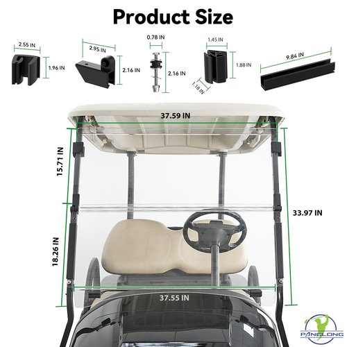 Panglong Precedent Golf Cart Windshield, Club Car Windshield with all Windshield Clips, Fold Down Windshield Anti-UV Impact Resistant Fit 2004-Up Club Car Precedent, Tempo, Onward, 37.59"W X 33.97"H