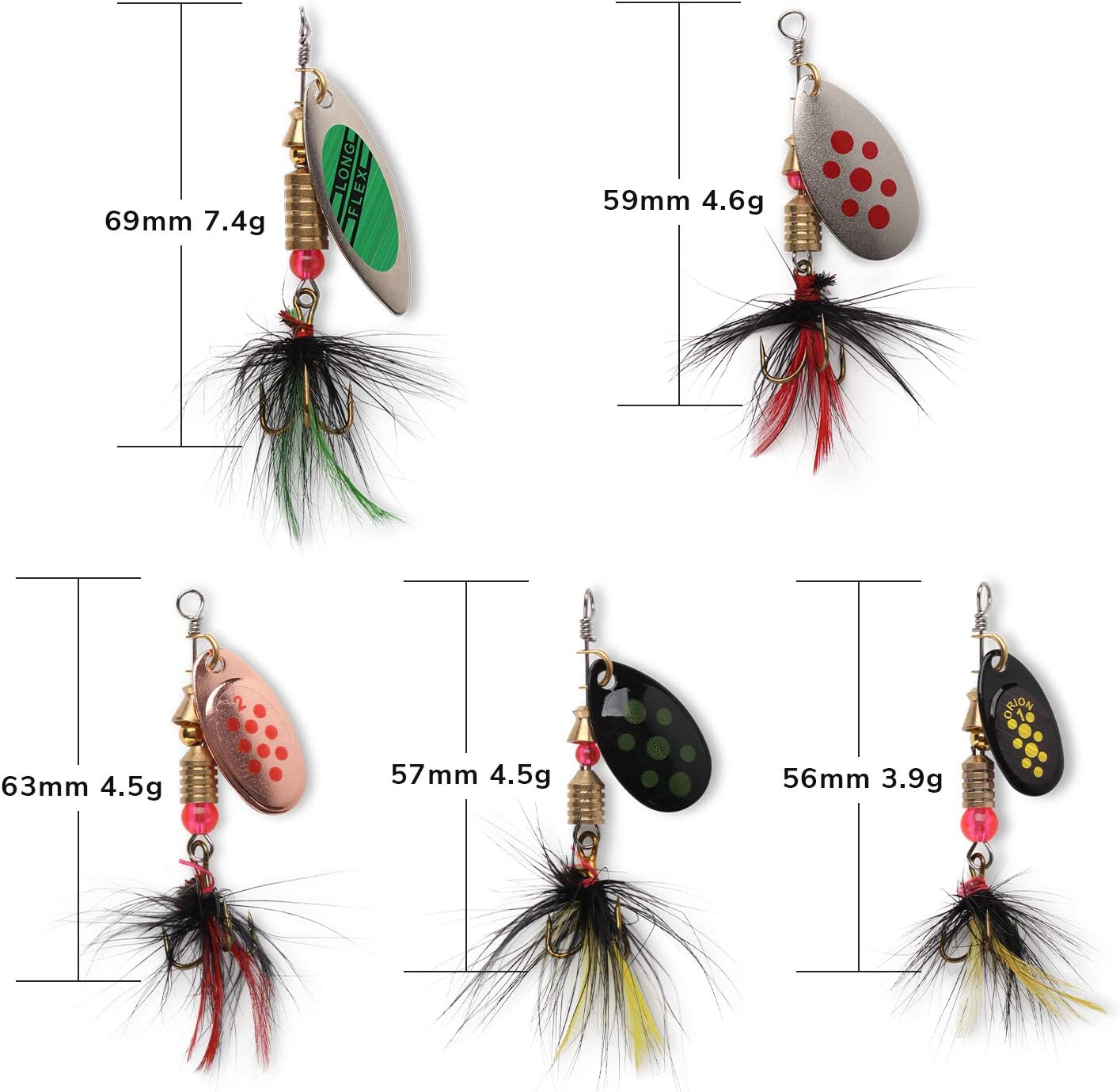 Skiennix Fishing Lure Spinnerbait Kit - 10pcs Hard Metal Baits for Bass, Trout & Salmon with Tackle Box