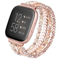 CAGOS Bracelet Compatible with Fitbit Versa 1/2/Versa Lite for Women, Handmade Beaded Elastic Replacement Wristband for Versa 2/1/Lite Watch/Special Edition Watch Rose Gold