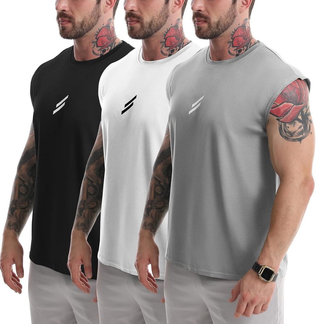 Skiennix Men's Tank Tops - 3 Pack Sleeveless Workout Shirts | Quick-Dry Mesh for Gym & Fitness