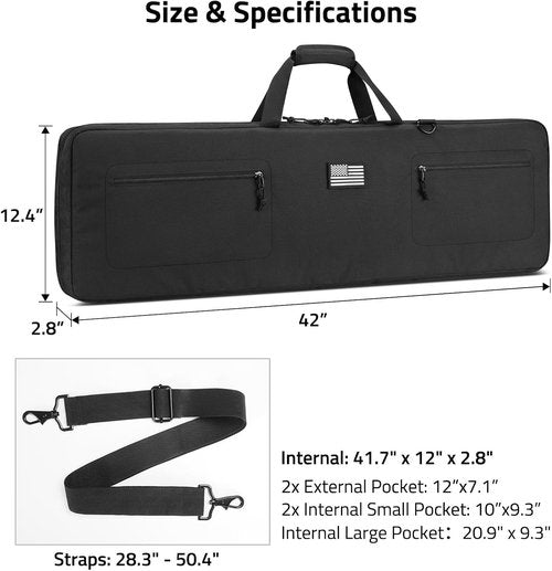 CVLIFE 42" Soft Rifle Case - Padded Long Gun Bag with Zipper Pockets & Adjustable Strap | Black